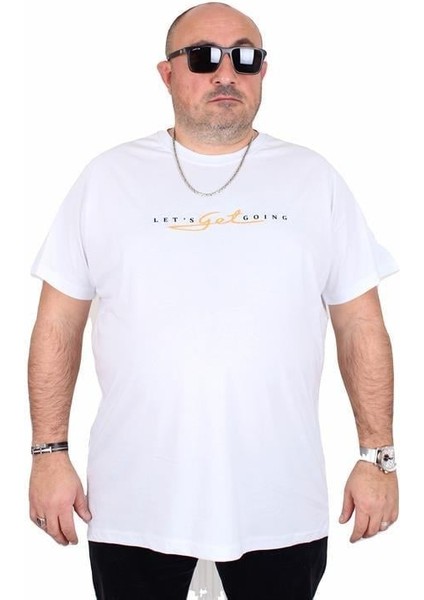 Erkek Büyük Beden Sıfır Yaka Tişört Lets Get Going 25175 Beyaz
