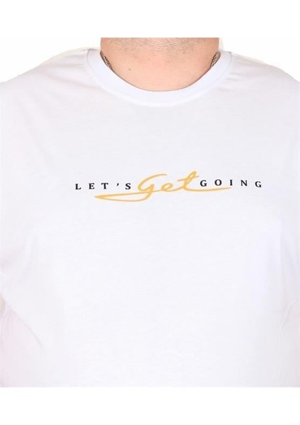 Erkek Büyük Beden Sıfır Yaka Tişört Lets Get Going 25175 Beyaz fiyatları