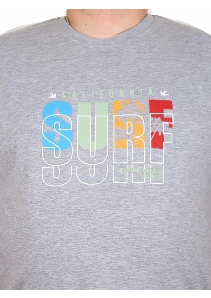 Erkek Büyük Beden Sıfır Yaka Tişört Surf 25144 Grı Melanj fiyatları