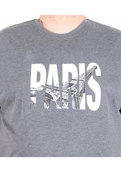 Erkek Büyük Beden Sıfır Yaka Tişört Paris 25179 Antrasit Melanj fiyatları