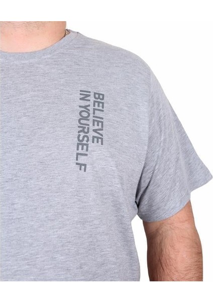 Erkek Büyük Beden Sıfır Yaka Tişört Believe 25157 Grı Melanj fiyatları