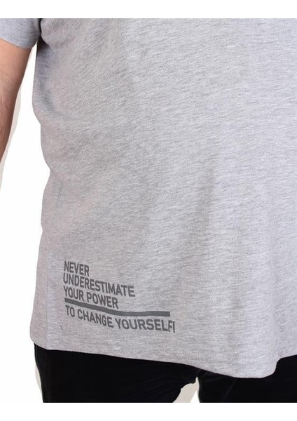 Erkek Büyük Beden Sıfır Yaka Tişört Believe 25157 Grı Melanj modelleri