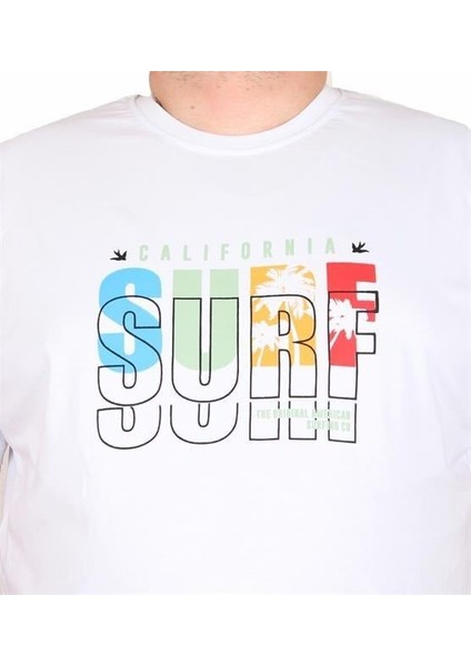 Erkek Büyük Beden Sıfır Yaka Tişört Surf 25144 Beyaz fiyatları