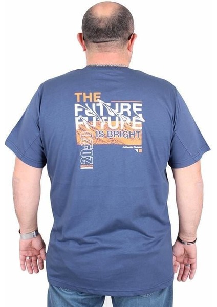 Erkek Büyük Beden Sıfır Yaka Tişört The Future 25138 Indıgo