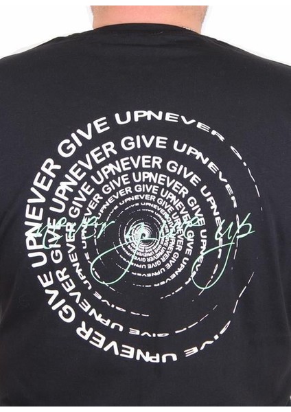 Erkek Büyük Beden Sıfır Yaka Tişört Never Give Up 25140 Sıyah fırsatları