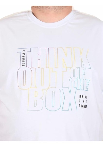 Erkek Büyük Beden Sıfır Yaka Tişört Think Out Box 25163 Beyaz fiyatları