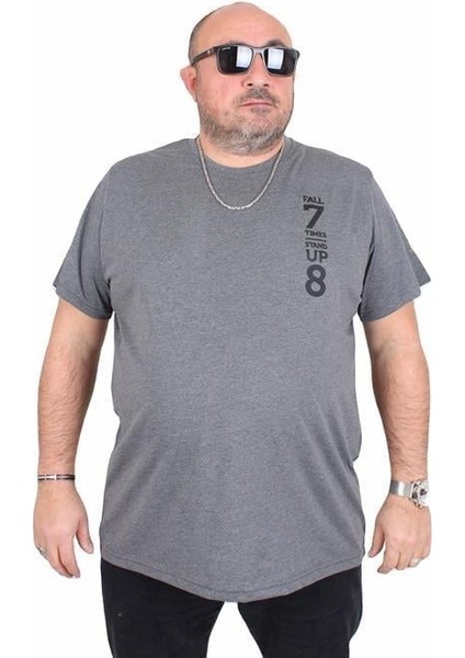 Erkek Büyük Beden Sıfır Yaka Tişört Stand Up 25158 Antrasit Melanj