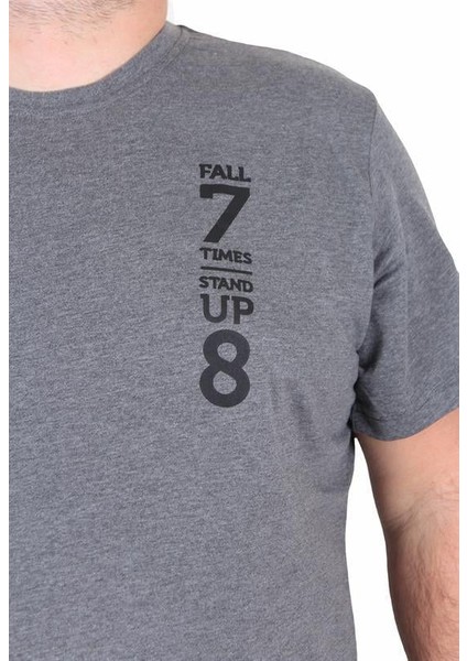 Erkek Büyük Beden Sıfır Yaka Tişört Stand Up 25158 Antrasit Melanj fiyatları