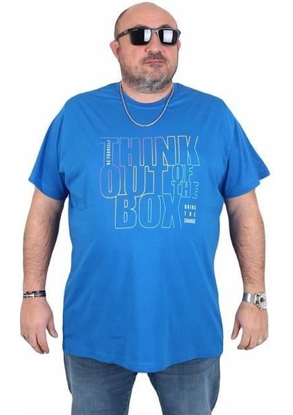 Erkek Büyük Beden Sıfır Yaka Tişört Think Out Box 25163 Saks