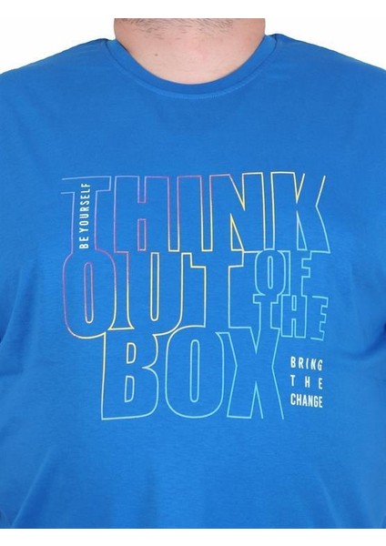 Erkek Büyük Beden Sıfır Yaka Tişört Think Out Box 25163 Saks fiyatları