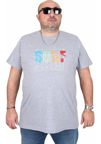 Erkek Büyük Beden Sıfır Yaka Tişört Surf 25144 Grı Melanj