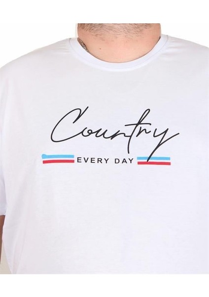 Erkek Büyük Beden Sıfır Yaka Tişört Country 25174 Beyaz fiyatları