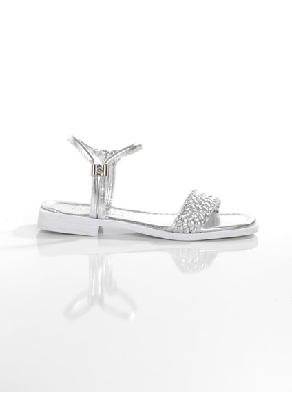 MİA026-1561 Kadın Gümüş Beyaz El Örgülü Abiye Günlük-Düğün-Eğlence-Tatil Sandaleti