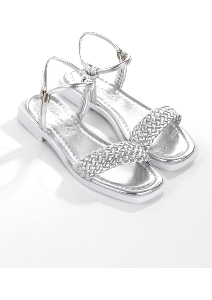 MİA026-1561 Kadın Gümüş Beyaz El Örgülü Abiye Günlük-Düğün-Eğlence-Tatil Sandaleti fırsatları