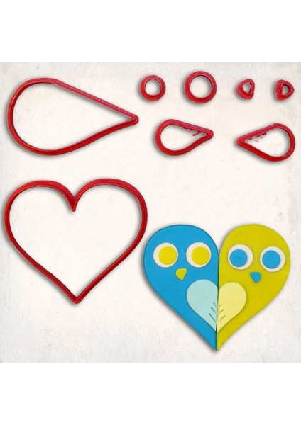 Kuşlu Kalp Detay Kurabiye Kalıp Seti 8 Parça
