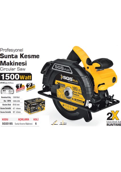Sgs 5185 Profesyonel 185MM Sunta Kesme Makinesi 1500 Watt