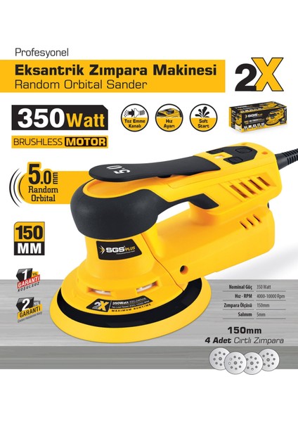 SGS5253 Profesyonel Eksantrik Orbital Zımpara Makinası 350 Watt - Kömürsüz Motor fiyatları