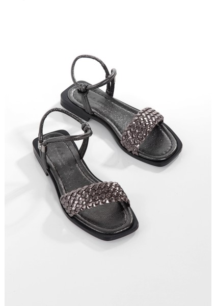 MİA026-1561 Kadın Platin El Örgülü Abiye Günlük-Düğün-Eğlence-Tatil Sandaleti fırsatları