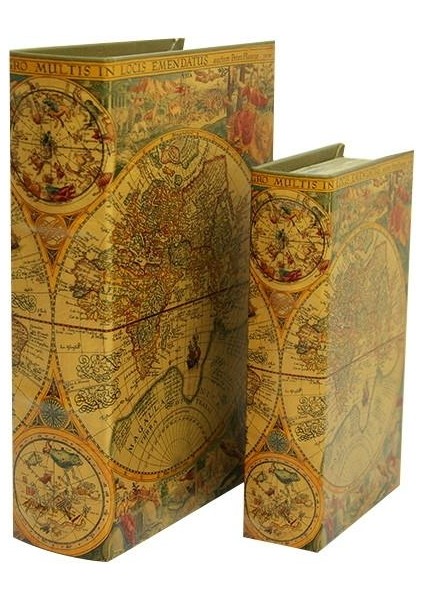 Kutu Kitap Harita 2'li Set Dekoratif Hediyelik