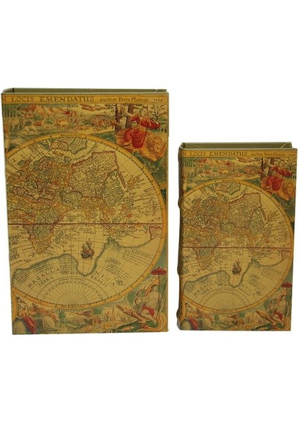 Kutu Kitap Harita 2'li Set Dekoratif Hediyelik