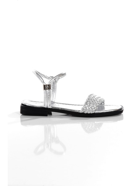 MİA026-1561 Kadın Gümüş Siyah El Örgülü Abiye Günlük-Düğün-Eğlence-Tatil Sandaleti fiyatları