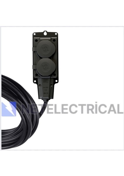 Kauçuk 2'li Topraklı Grup Priz Uzatma Kablosu 22 Metre 3x1.5 Mm² Ttr Siyah Kablolu