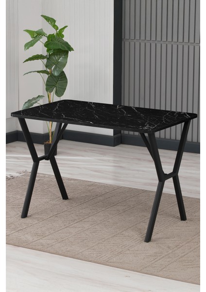 Dubai Mutfak Masa Sandalye Takımı 4 Kişilik Masa Takımı Yemek Odası Takımı Siyah Mermer