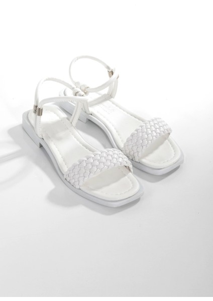 MİA026-1561 Kadın Beyaz El Örgülü Abiye Günlük-Düğün-Eğlence-Tatil Sandaleti fırsatları