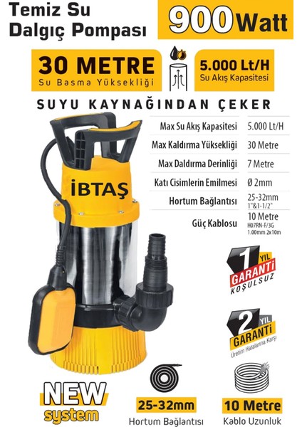 SGS5372 - 30 Metre Temiz Su Çekme Dalgıç Pompa 900 Watt