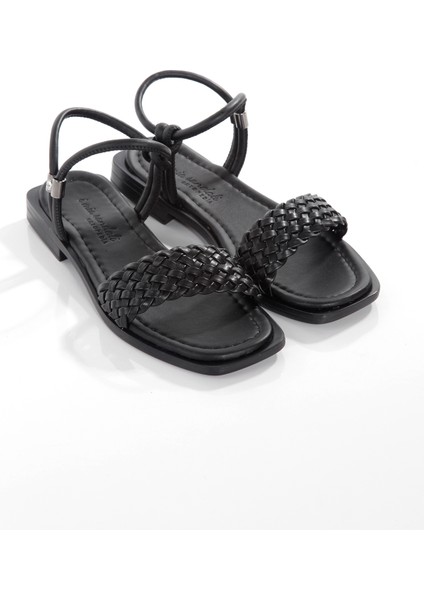 MİA026-1561 Kadın Siyah El Örgülü Abiye Günlük-Düğün-Eğlence-Tatil Sandaleti indirimleri