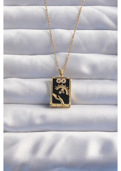 316L Çelik Özel Seri Zincir Gold Renk Sonsuzluk Detay Zirkon Taşlı Tarot Kolye