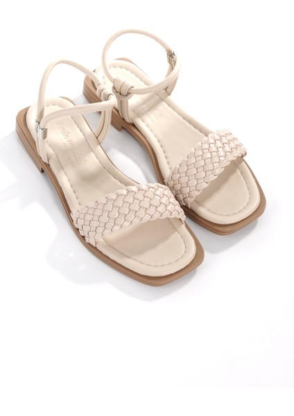 MİA026-1561 Kadın Bej El Örgülü Abiye Günlük-Düğün-Eğlence-Tatil Sandaleti indirimleri