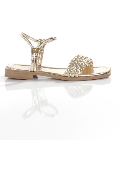 MİA026-1561 Kadın Altın El Örgülü Abiye Günlük-Düğün-Eğlence-Tatil Sandaleti