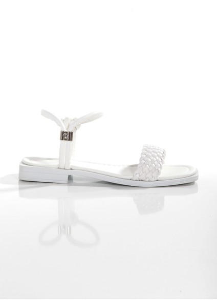 MİA026-1561 Kadın Gümüş Beyaz El Örgülü Abiye Günlük-Düğün-Eğlence-Tatil Sandaleti fiyatları