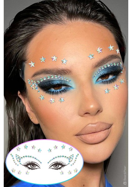 Hologramlı Yıldız Yüz, Vücut, Makyaj Taşı Make Up Face Gems