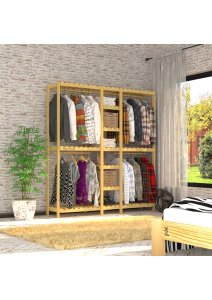 Quatro Açık Ahşap El Yapımı Elbise Dolabı