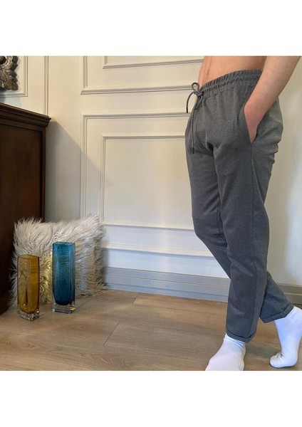 Erkek Antrasit Yandan Cepli Beli Lastikli Bağcıklı Duble Paça Jogger Pantolon E001045