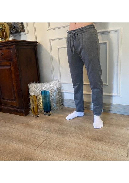 Erkek Antrasit Yandan Cepli Beli Lastikli Bağcıklı Duble Paça Jogger Pantolon E001045 modelleri