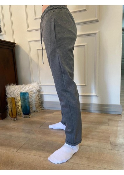 Erkek Antrasit Yandan Cepli Beli Lastikli Bağcıklı Duble Paça Jogger Pantolon E001045 fırsatları