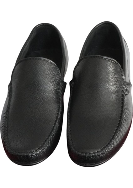 Deri Loafer Siyah Erkek Ayakkabı Topuk Pedli Kauçuk Taban Bağcıksız MLK01S modelleri