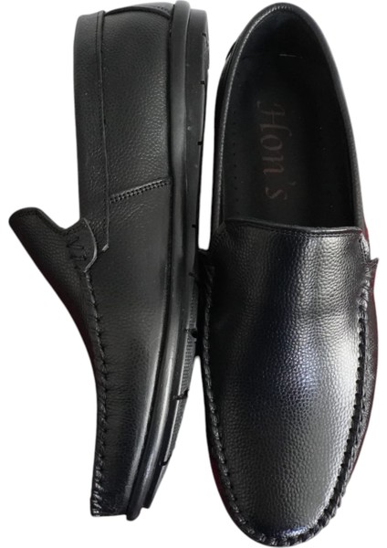 Deri Loafer Siyah Erkek Ayakkabı Topuk Pedli Kauçuk Taban Bağcıksız MLK01S fırsatları