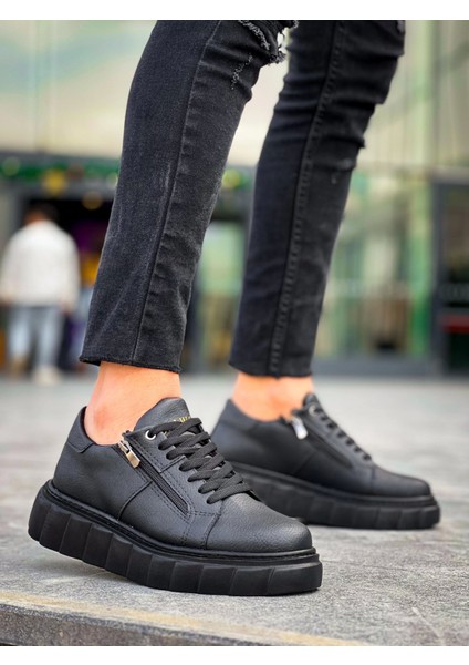 KB-X155 Kuback Siyah Cilt Detaylı Siyah Yüksek Taban Günlük Spor Ayakkabı modelleri