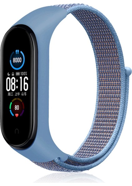 Xiaomi Mi Band 6 Uyumlu Hasır Kordon Kumaş Kayış Cırtcırtlı Kordon - Sarı-Lacivert