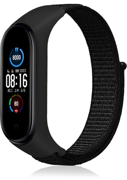 Xiaomi Mi Band 6 Uyumlu Hasır Kordon Kumaş Kayış Cırtcırtlı Kordon - Siyah-Mor