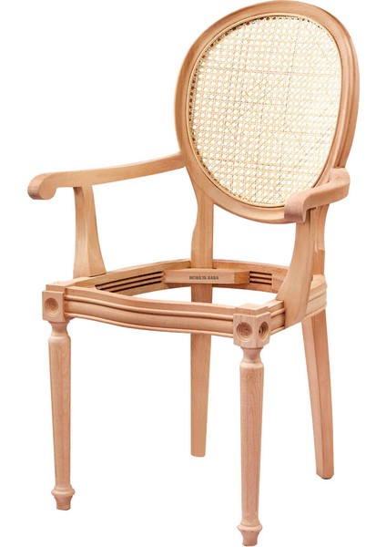 Lice Hasırlı Tornalı Kollu Sandalye Cilasız Ham Ahşap