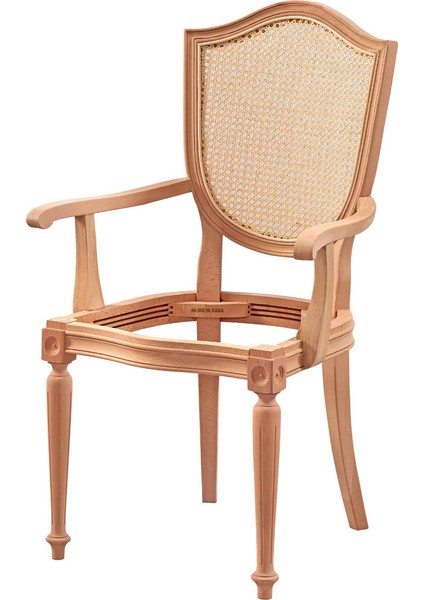 Eşme Hasırlı Tornalı Kollu Sandalye Cilasız Ham Ahşap