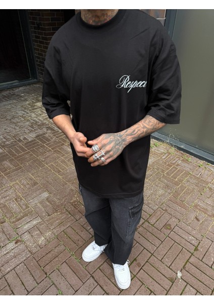 Respect Sırt Baskılı Oversize T-Shirt - Siyah fiyatları