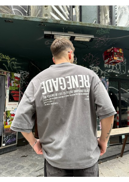 Renegade Yıkamalı Oversize T-Shirt - Gri