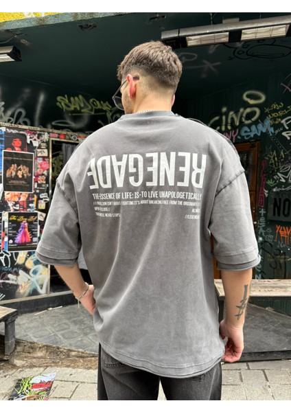 Renegade Yıkamalı Oversize T-Shirt - Gri indirimleri