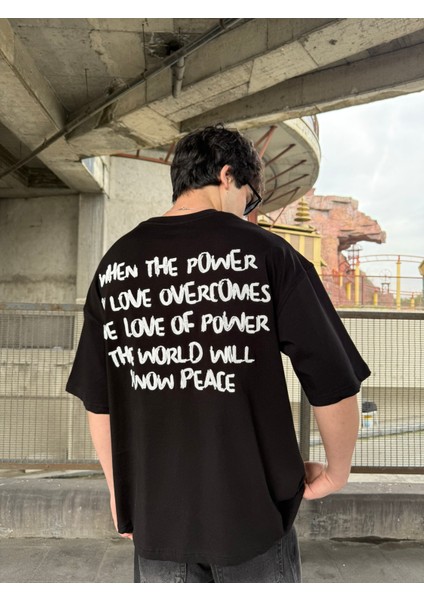 Sırt Nakış Detaylı When The Power T-Shirt- Siyah modelleri
